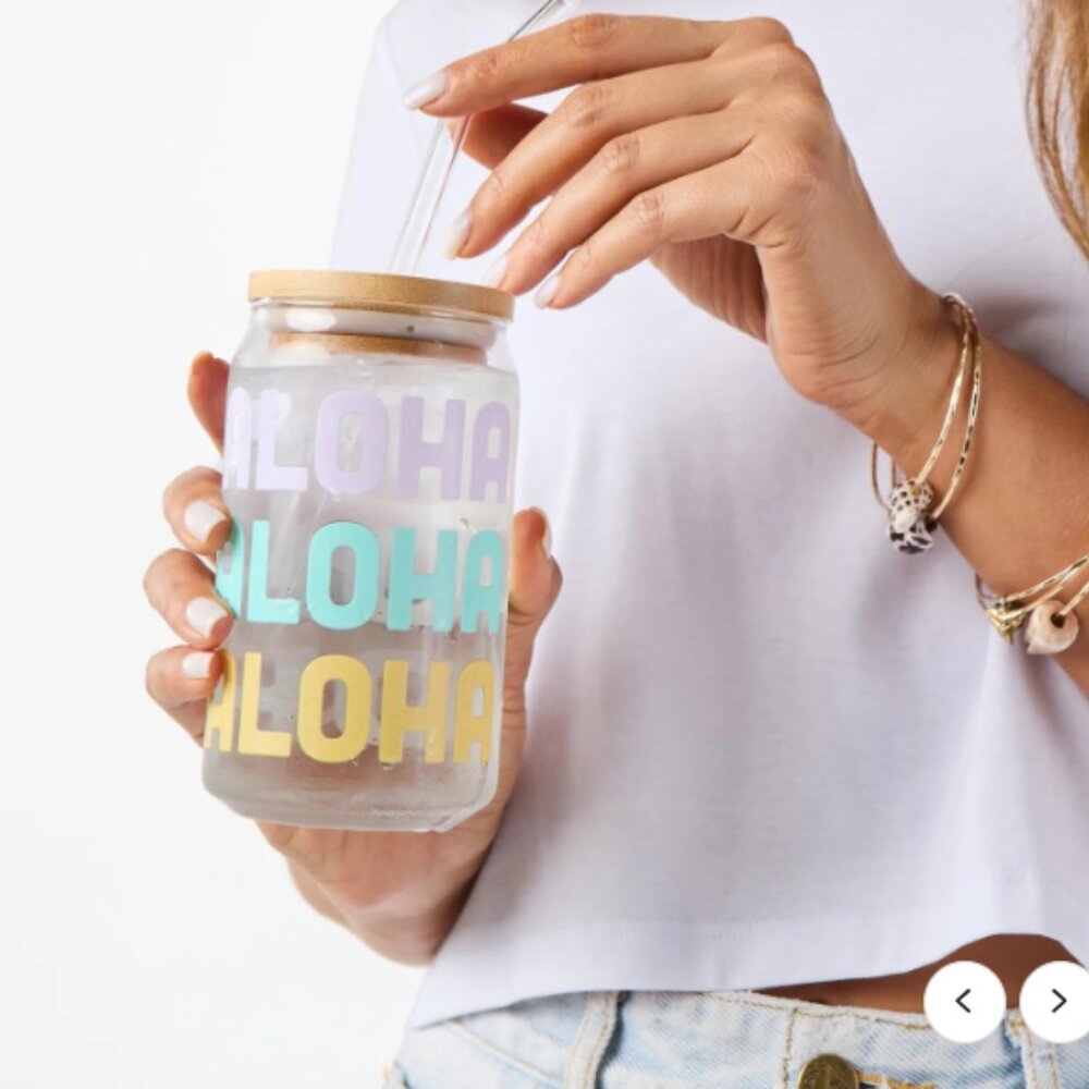 ALOHA COLLECTION To-Go Tumbler ALOHA Lineup UBE Travel Glass w/ Lid & Straw 16oz